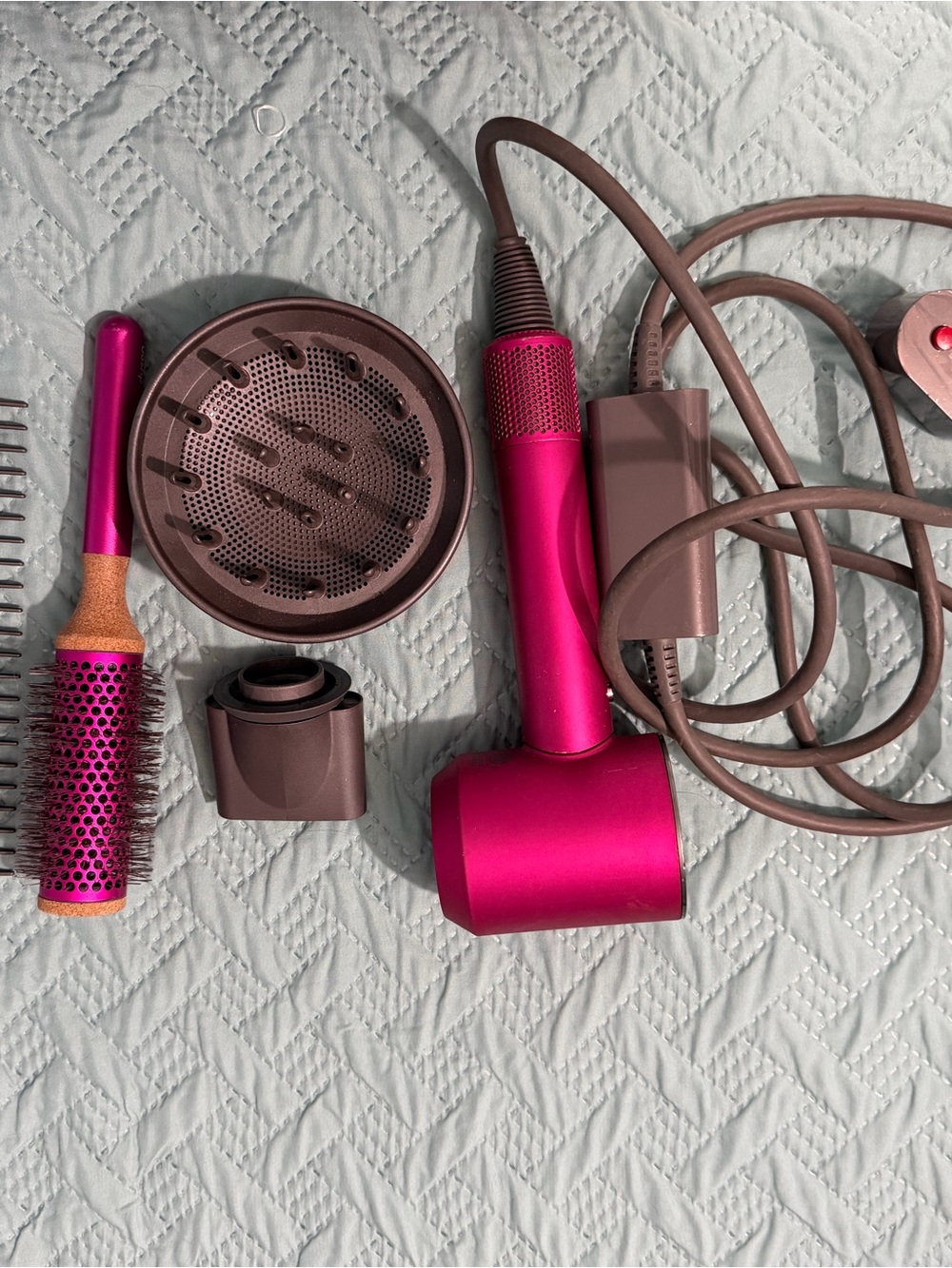 Dyson Supersonic Hair Dryer and Brush Set in Fuchsia and Brown